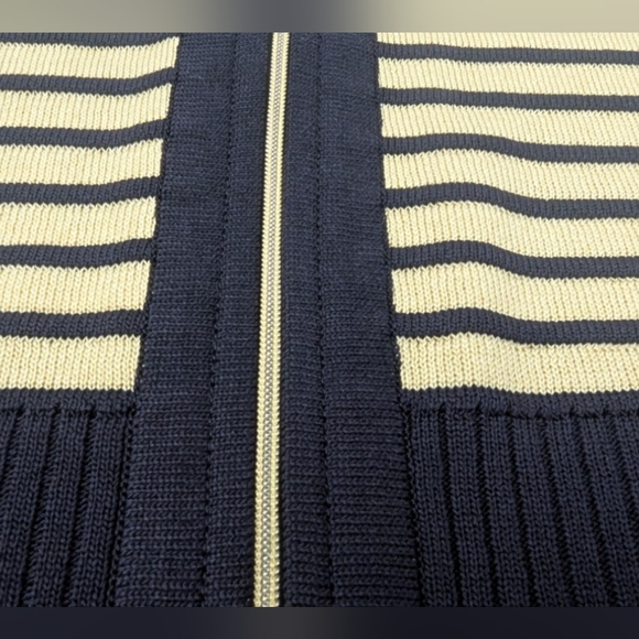 Misook Size XL Acrylic Zipper Cardigan Tan/Navy Horizontal Stripes Like New - Picture 4 of 13